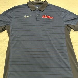 Nike Men's Striped Blue and Black Ole Miss Polo